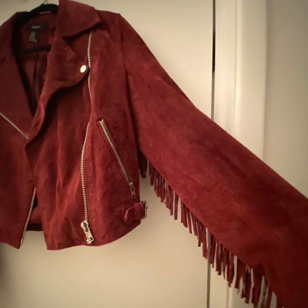 Western Suede Burgundy Fringe Jacket